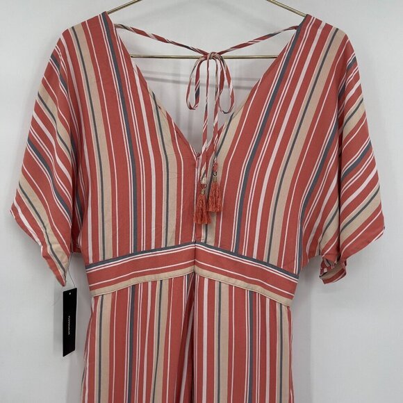 Lulus Vacation Bae Rusty Rose Striped Wide Leg Jumpsuit Women's M NWT - Picture 6 of 9